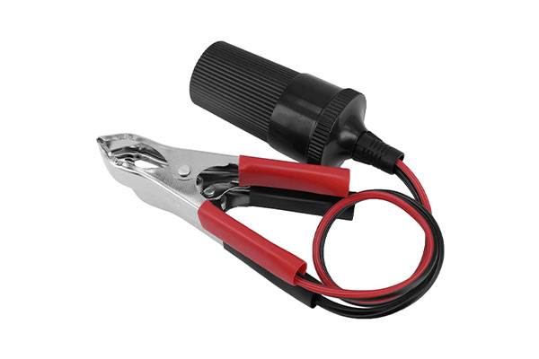 12V Battery Terminal Clip-on Car Cigarette Lighter Socket Female Adapter, Cigarette Splitter Plug Extension Cord with Battery Alligator Clamps 16awg 2FT